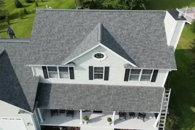 New shingle roof on a two-story Rhode Island home, from above